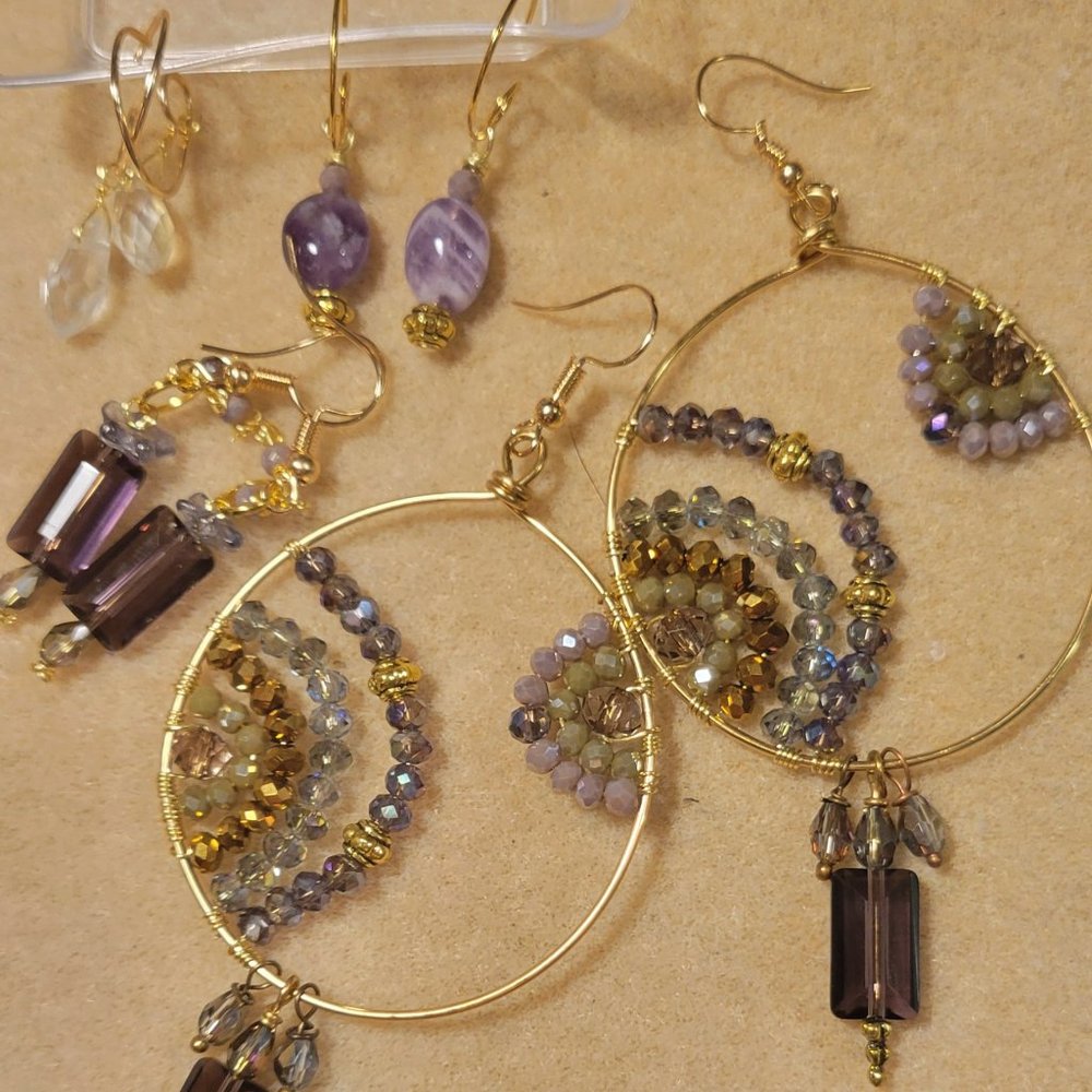 Amethyst Gemstone, Crystals Earring bundle 4 prs.